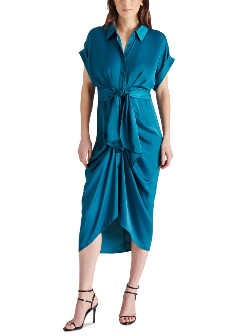 Steve Madden Women's Tori Tie-Front Midi Shirtdress - Midnight Teal