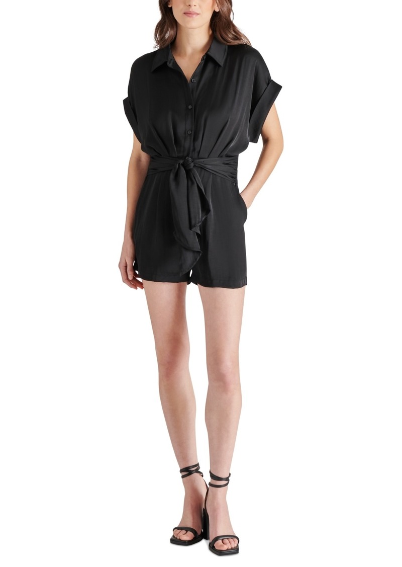 Steve Madden Women's Tori Tie-Waist Satin Romper - Black