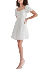Steve Madden Women's Violeta Lace-Up Eyelet Puff-Sleeve Cotton Dress - White