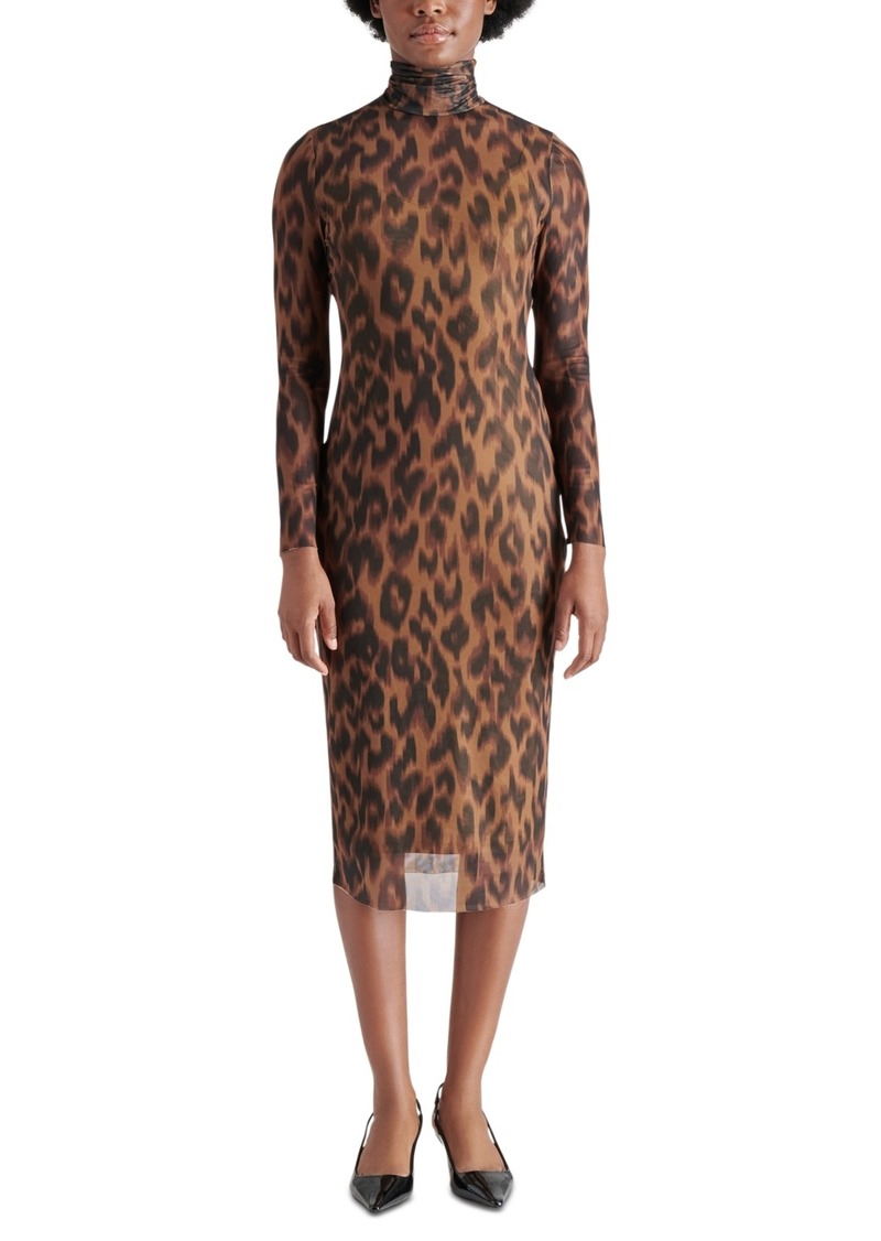 Steve Madden Women's Vivienne Leopard-Print Mesh Midi Dress - Toffee