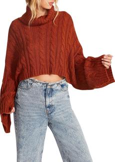 Steve Madden Womens Cable Knit Turtleneck Crop Sweater
