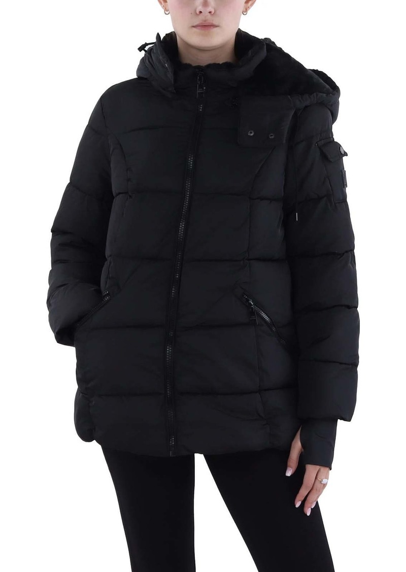 Steve Madden Womens Faux Fur Lined Quilted Puffer Jacket