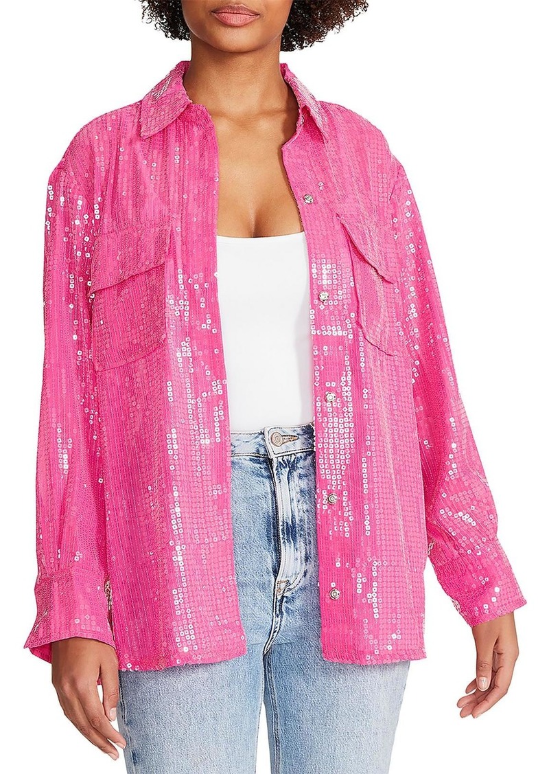 Steve Madden Womens Sequined Long Sleeve Shirt Jacket