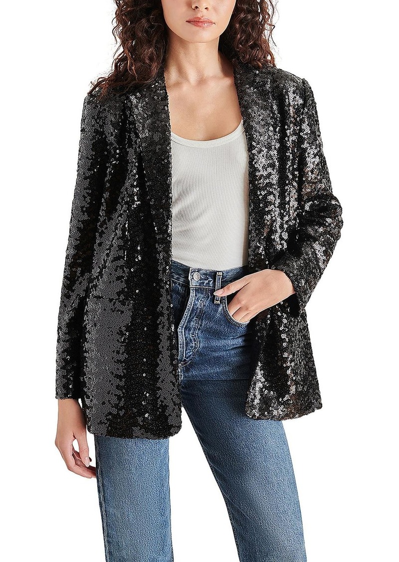 Steve Madden Womens Sequined Notch Collar One-Button Blazer