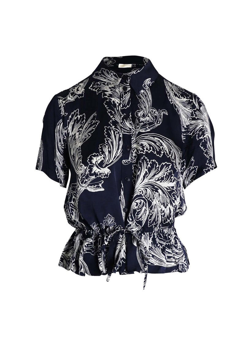 Stine Goya Sine Goya Printed Drawstring Top in Navy Blue Satin