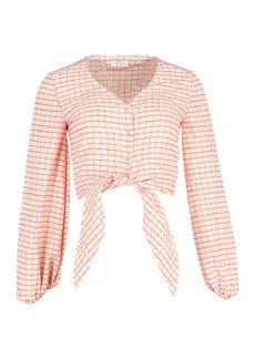 Stine Goya Blanca Tie-Front Checked Blouse in Pink Cotton