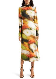 Stine Goya Jessie Abstract Floral Long Sleeve Knit Midi Dress