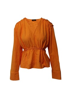 Stine Goya V-neck Tie Back Blouse in Orange Polyester