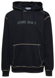 Stone Island Black Hoodie with Contrasting Embroidered Logo in Cotton Man