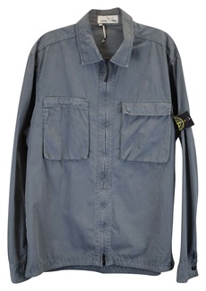 Stone Island 11710 'Old' Treatment Zip Up Overshirt in Blue Cotton