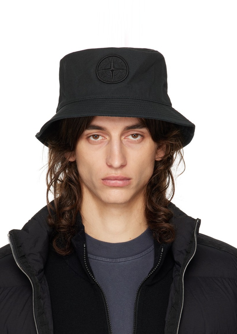 Stone Island Black Embroidered Bucket Hat