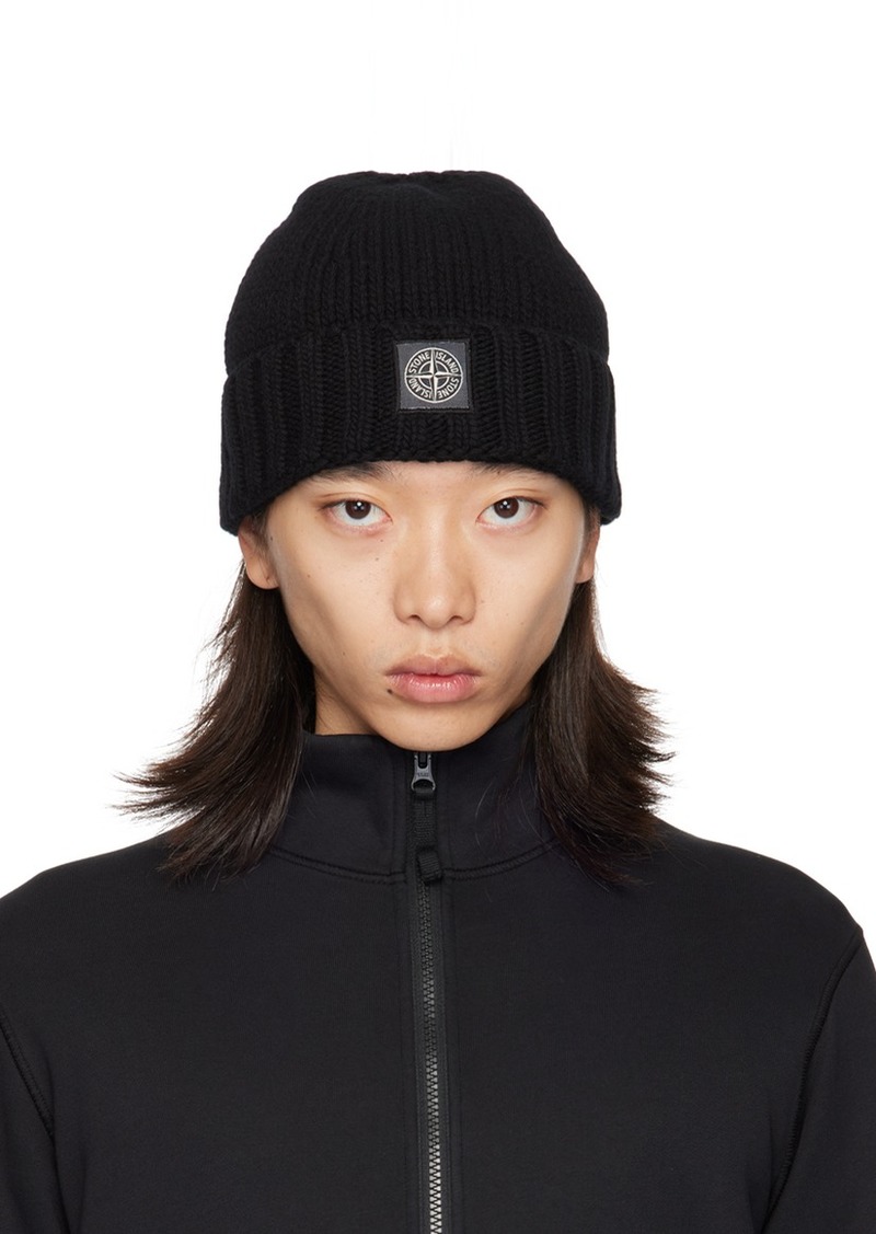 Stone Island Black Knitted Tonal Badge Beanie