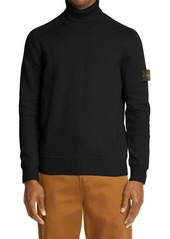Stone Island Embroidered Logo Patch Cotton Blend Turtleneck Sweater in Black at Nordstrom
