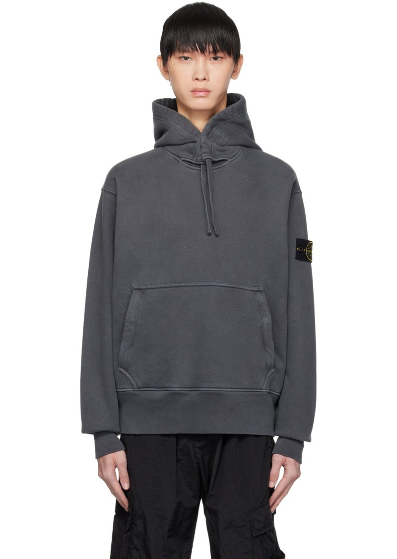 Stone Island Gray Garment-Dyed Hoodie