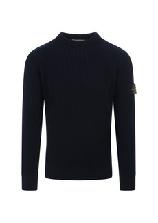 STONE ISLAND Navy Ribbed Knitted Crew Neck Sweater
