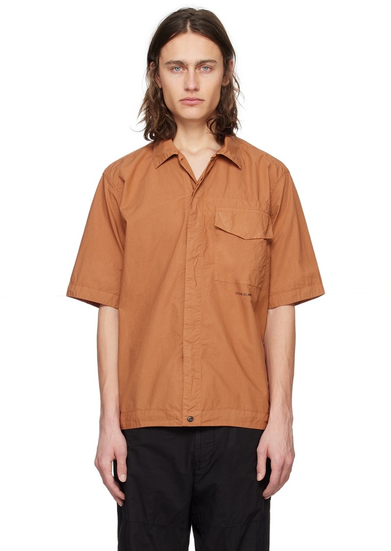 Stone Island Orange Spread Collar Shirt