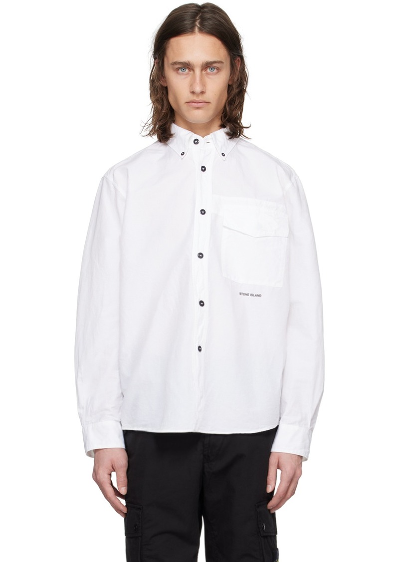 Stone Island White Spread Collar Shirt