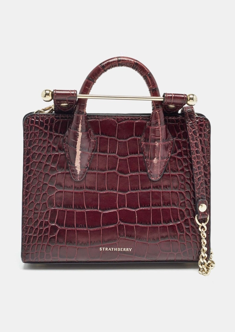 Strathberry Burgundy Leather Nano Midi Tote