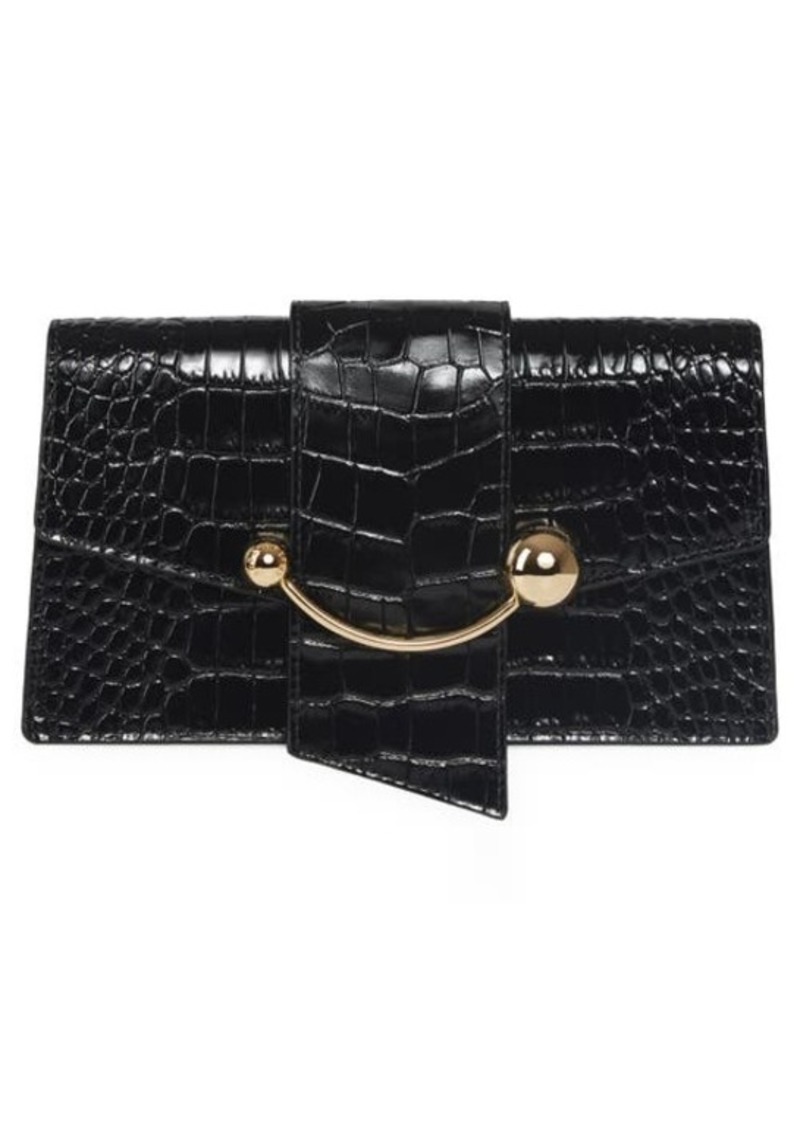 Strathberry Crescent Croc Embossed Leather Wallet on a Chain