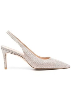 Stuart Weitzman Beige Slingback Pumps with All-Over Glitters in Fabric Woman