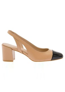 Stuart Weitzman Beige Slingback with Contrasting Toe in Smooth Leather Woman