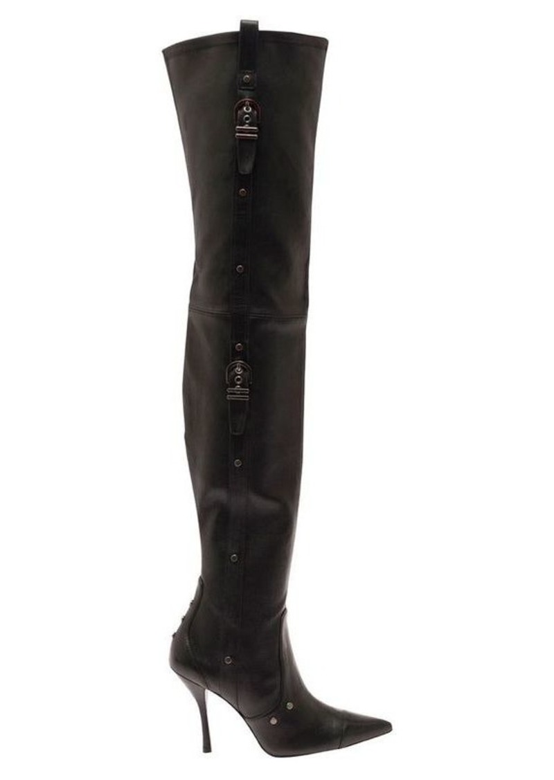 Stuart Weitzman Black Over-the-Knee Boots with Buckle Detail in Smooth Leather Woman