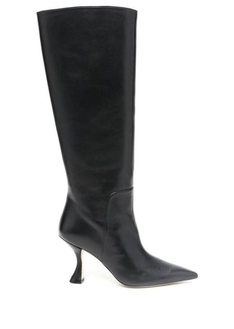 Stuart Weitzman Black Pointed Boots with Spool Heel in Smooth Leather Woman