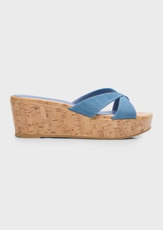 Stuart Weitzman Carmen Denim Crisscross Wedge Sandals