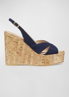 Stuart Weitzman Carmen Suede Slingback Wedge Sandals