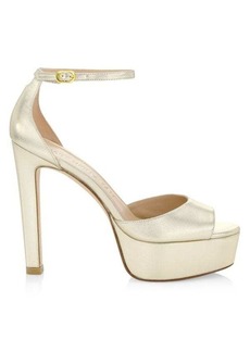 Stuart Weitzman Discoplatform Nudistcurve Metallic Leather Sandals