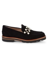 Stuart Weitzman Faux-Pearl Embellished Suede Loafers