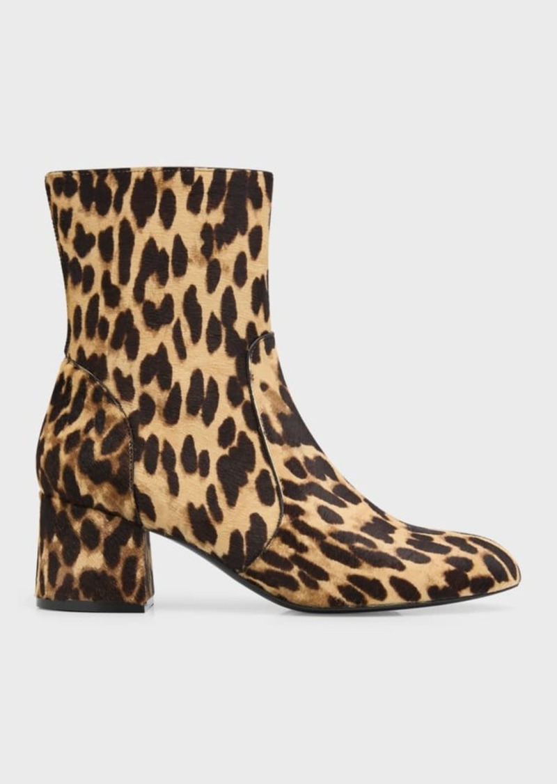 Stuart Weitzman Flareblock Leopard Print Leather Ankle Boots 