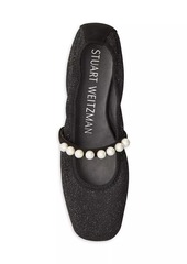 Stuart Weitzman Goldie Imitation Pearl-Embellished Leather Square-Toe Ballet Flats