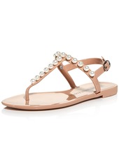Stuart Weitzman Goldie Jelly Womens Beaded Ankle Strap Thong Sandals