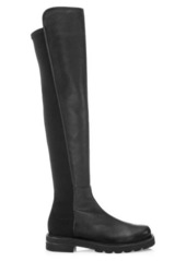 Stuart Weitzman Lift Over-The-Knee Leather Combat Boots