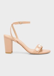 Stuart Weitzman Nearlybare Leather Pearly Ankle-Strap Sandals