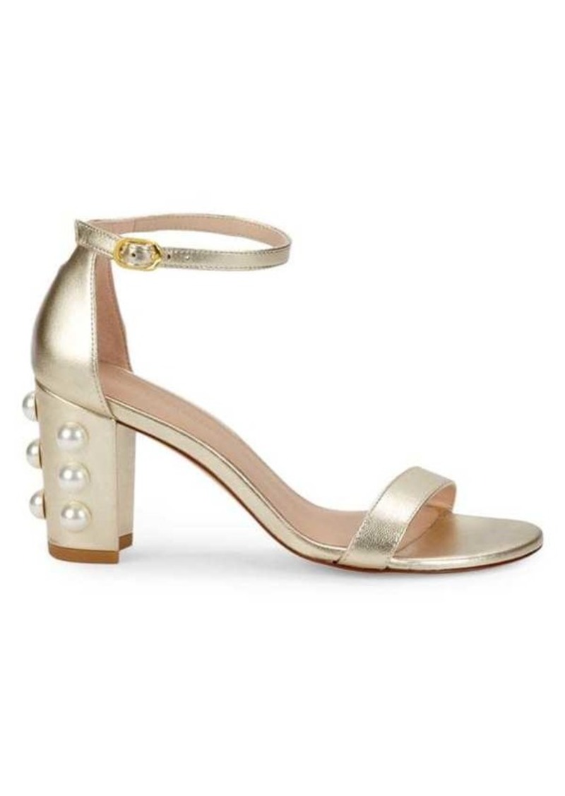 Stuart Weitzman Nearlynude Faux Pearl-Embellished Leather Sandals
