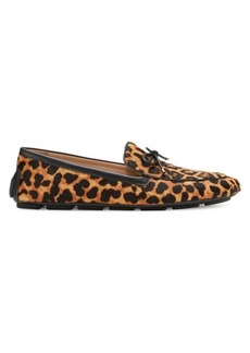 Stuart Weitzman Newport Leopard Print Calf Hair Leather Driving Loafers