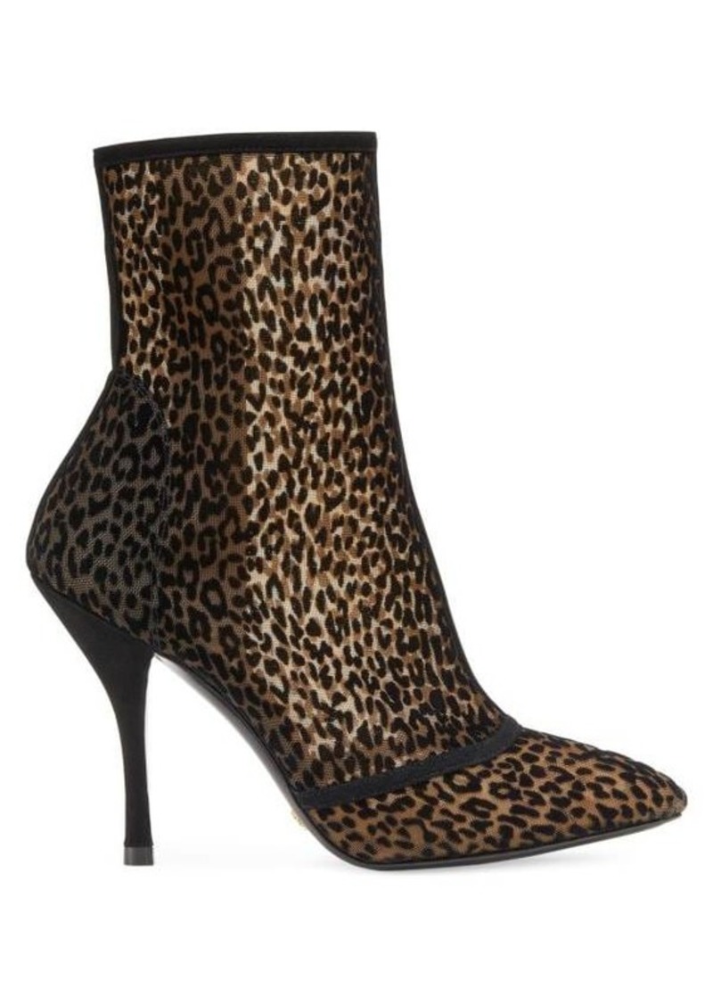 Stuart Weitzman Noche Leopard Print Leather Stiletto Booties