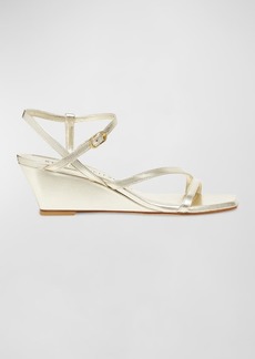 Stuart Weitzman Oasis Metallic Ankle-Strap Wedge Sandals