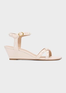 Stuart Weitzman Pearlita Leather Crisscross Wedge Sandals