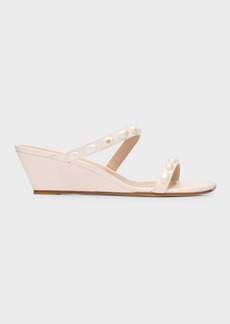 Stuart Weitzman Pearlita Leather Two-Band Wedge Sandals