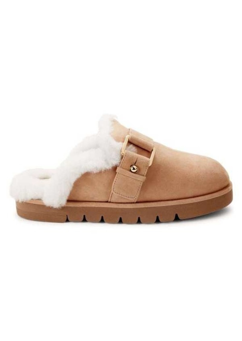 Stuart Weitzman Riley Moto Shearling Lined Suede Mules