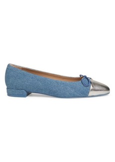 Stuart Weitzman Sleek Bow Denim Flat Sandals