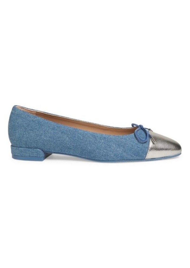 Stuart Weitzman Sleek Bow Denim Flat Sandals