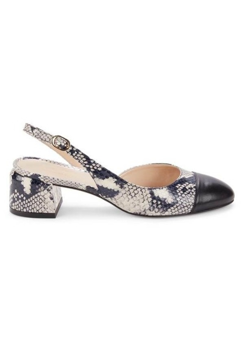 Stuart Weitzman Snakeskin Embossed Leather Block Heel Pumps