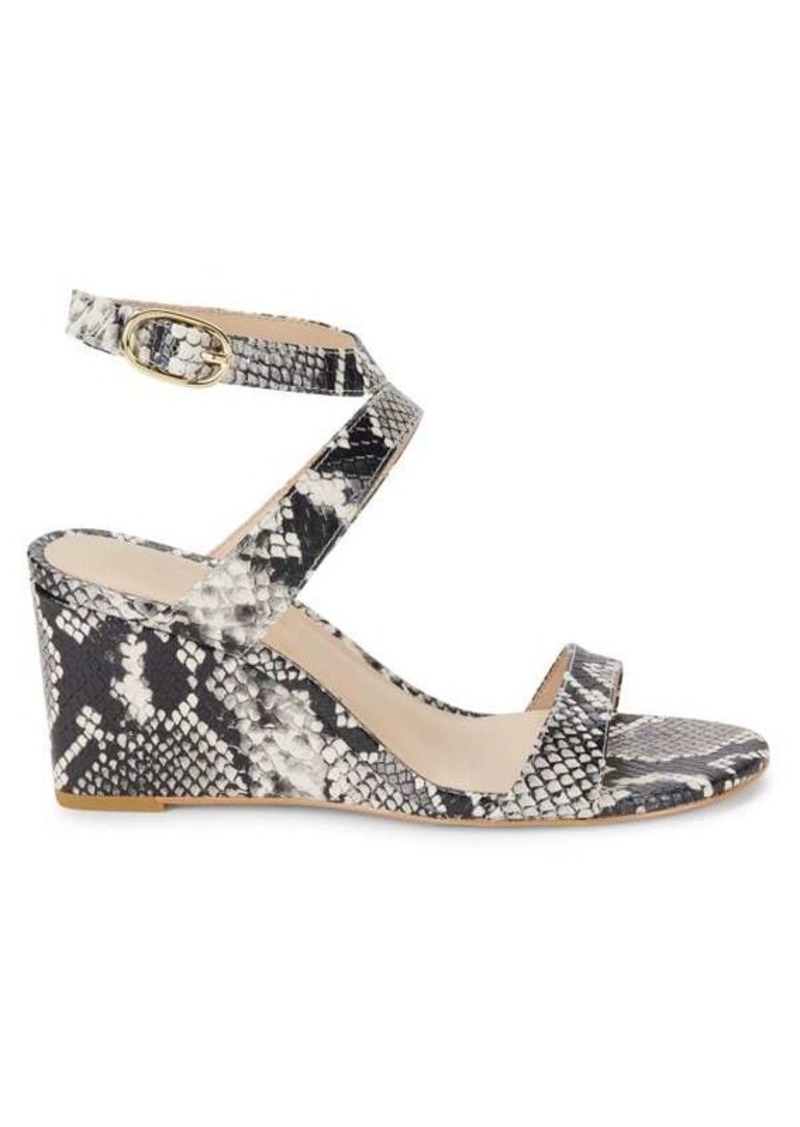 Stuart Weitzman Snakeskin Embossed Leather Wedge Sandals