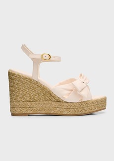 Stuart Weitzman Sofia Leather Bow Wedge Espadrille Sandals