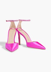 Stuart Weitzman - Stuart Glam 100 crystal-embellished satin pumps - Pink - EU 37.5