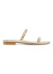Stuart Weitzman Ameliese Pearl Flat Sandals, Platino Gold Metallic Leather, Size: 7.5 Medium